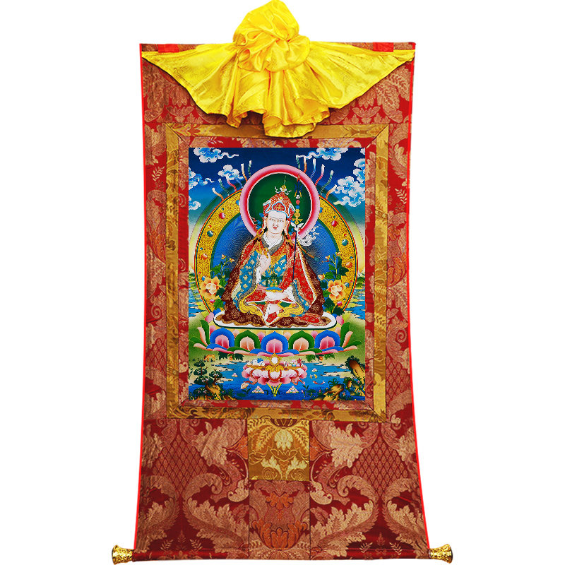 欧斯特莲花生大师唐卡挂画背景墙画客厅玄关手工装裱装饰画壁画-图0