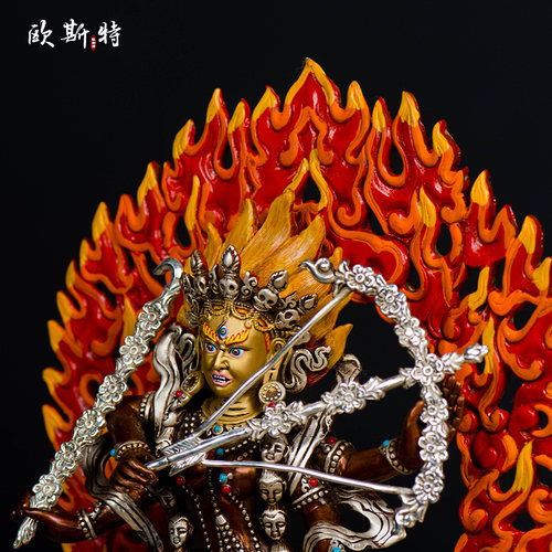 欧斯特定制手工7寸紫铜镀银 作明佛母家用铜像西藏客厅桌面装饰品 - 图1