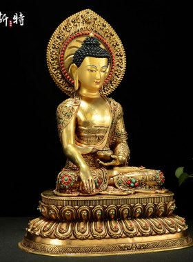 全鎏金释迦牟尼铜像摆件