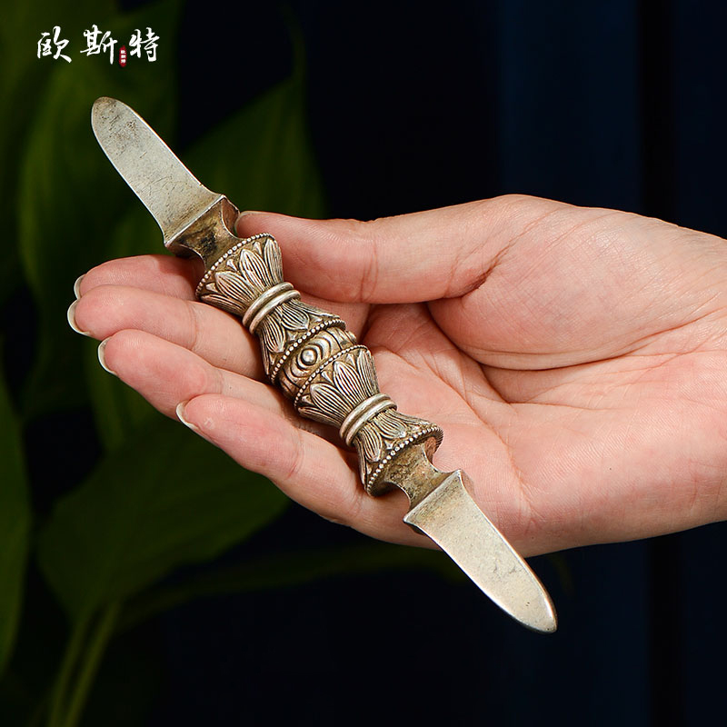 欧斯特 九股金刚宝杵 铜鎏银五股金刚钺刀 马头金刚宝橛 佛具摆件