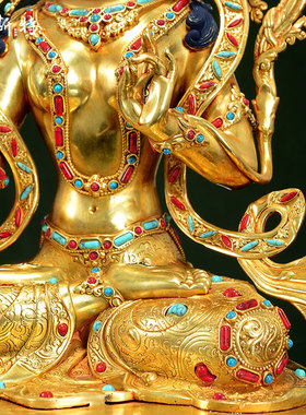 彩珠镶嵌白度母铜像摆件