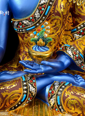 彩绘药师佛铜像桌面摆件