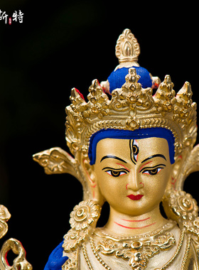 国产精工鎏金雕花白度母铜像摆件