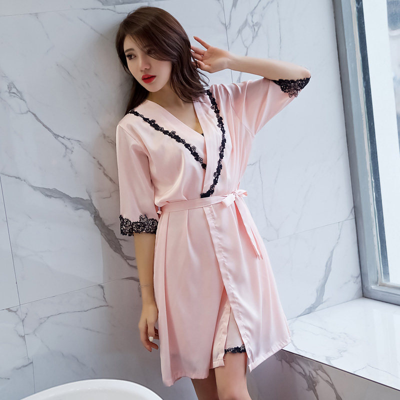 夏性感两件套冰丝睡裙v领吊带裙 歌尼诗睡裙