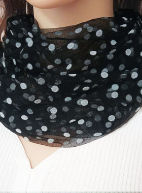 秋冬款糖果色网纱波点防晒护颈围脖套头女薄款宽松百搭丝巾围脖