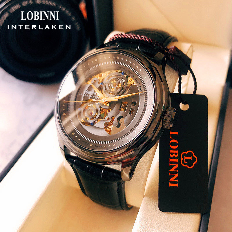 罗宾尼男2020新款皮带防水全机械表 lobinni蜂鸟国产腕表
