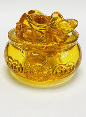 黄水晶聚宝盆家居摆件送元宝