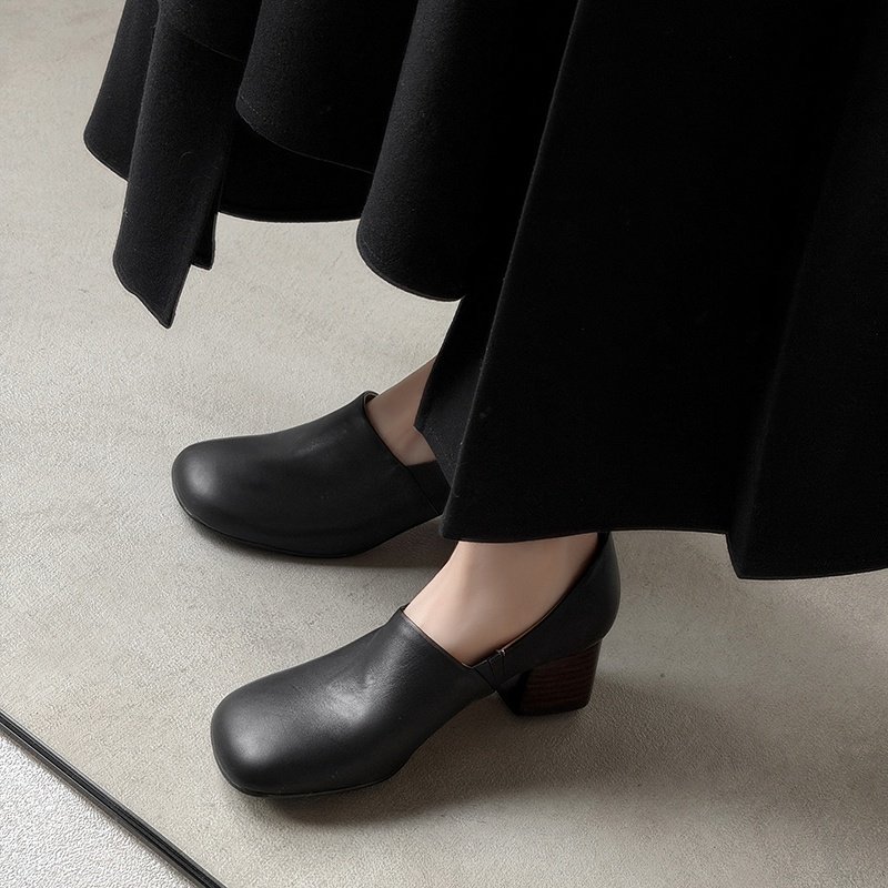 5cm圆头时尚粗跟深口单鞋通勤简约中跟一脚蹬百搭小皮鞋高跟女鞋,淘宝优惠券,粉丝福利购,淘宝优惠卷