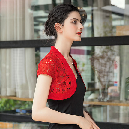 2023夏女百搭薄短款蕾丝新小披肩 olnvcx短外套