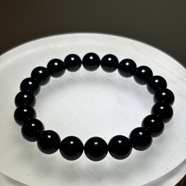 天然水晶黑曜石手链纯黑10毫米无彩眼男女款礼物 随机发货