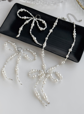蝴蝶结珍珠项链耳饰女小众设计感