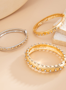 复古ins风椭圆铆钉弹簧手镯3件