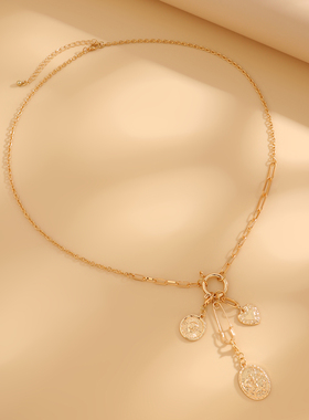 新款多吊坠镶水钻项链