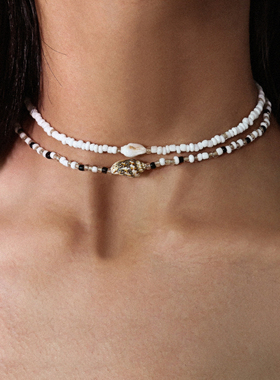 海螺米珠简约两件套装项链女 欧美个性复古海洋系列度假风锁骨链