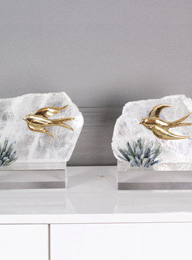 黄铜燕子摆件水晶摆件轻奢客厅玄关样板房别墅高级感乔迁装饰摆件