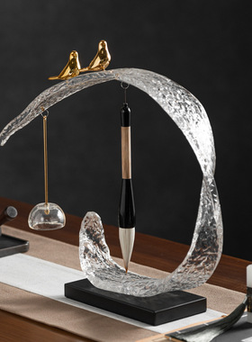 新中式小鸟毛笔架摆件样板房间售楼处展厅书房书桌茶室装饰品摆件