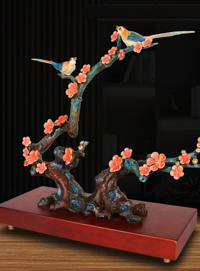 彩铜喜鹊梅花双喜临门摆件酒柜客厅玄关样板房高档乔迁结婚装饰品