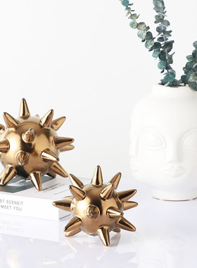 现代陶瓷金色海胆刺球摆件客厅创意高级感样板房别墅几何装饰摆件