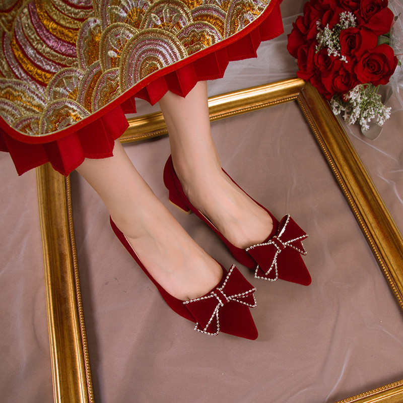 婚鞋女2025新款粗跟婚纱鞋结婚新娘鞋女秀禾服敬酒鞋子红色高跟鞋,淘宝优惠券,粉丝福利购,淘宝优惠卷