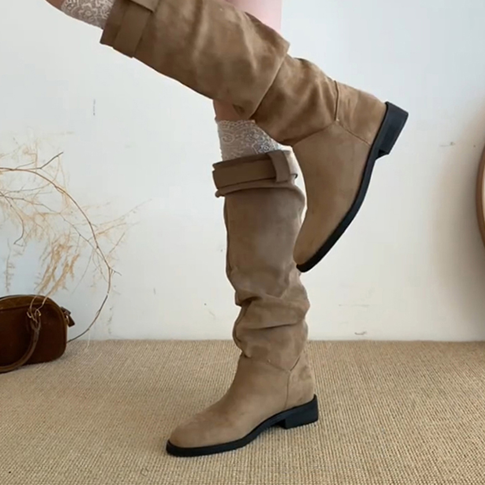 法式绒面高筒靴子2025秋冬季新款显瘦堆堆长筒靴西部牛仔骑士靴女,淘宝优惠券,粉丝福利购,淘宝优惠卷