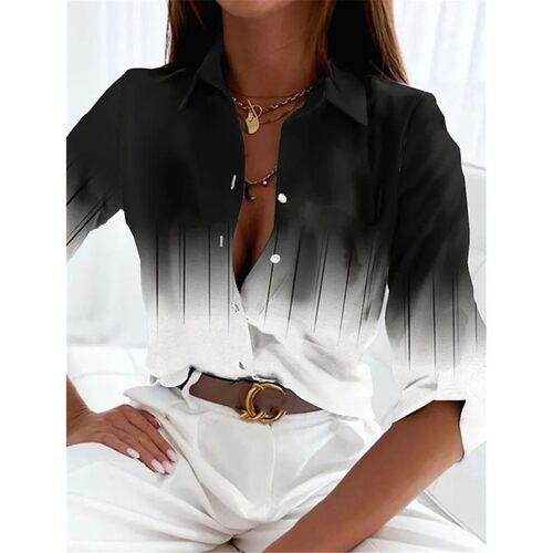 渐变撞色长袖Gradient contrasting cardigan long sleeved shirt - 图0