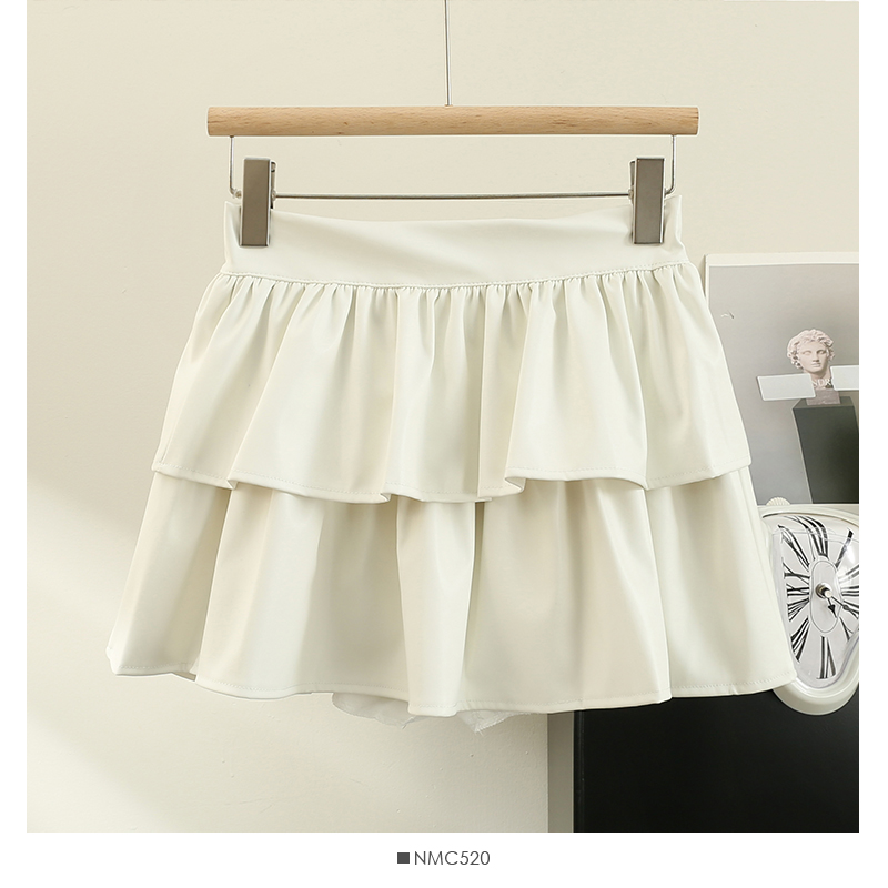 High waisted glossy short puffy skirt纯色高腰亮面短款蓬蓬裙 - 图0