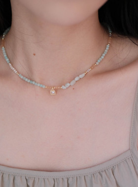 《泉水叮咚》夏季小清新彩色多巴胺天然石水晶珍珠串珠项链锁骨链