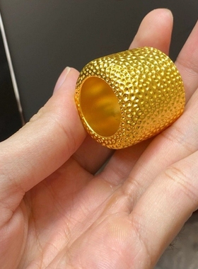 复古大气黄金色手工锤纹扳指男女