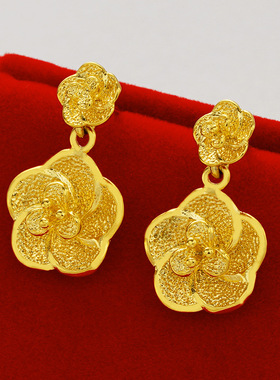 耳钉沙金女士项链结婚仿黄金色花朵吊坠欧币手链久不掉色镀金饰品