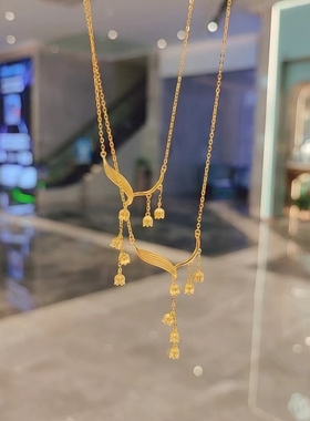 金铃兰花金色套链吊坠时尚轻奢项