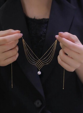 珍珠鱼尾蕾丝项链奢珠气质时尚锁