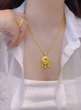 经典款吉祥如意平安锁项链婚礼道具仿真黄金三金五金高保色锁骨链