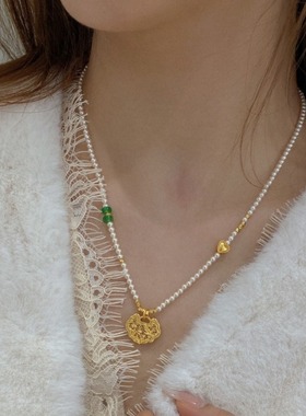 古法喜上眉梢锁包吊坠新款仿珍珠