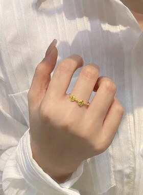沙金在逃公主蝴蝶结戒指仿真金小红书同款开口指环女款时尚手饰