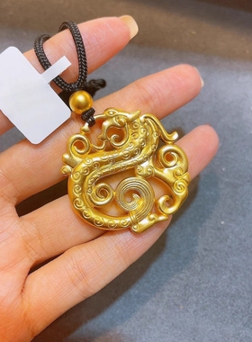 生肖龙吊坠男古法黄金色龙牌金色