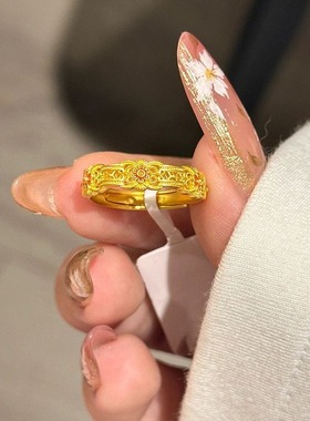古法黄金色珐琅小花戒指女2025新