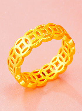 复古金钱币仿24k黄金时尚创新戒指 寓意财源滚滚个性财运沙金指环