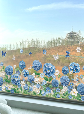 门店橱窗玻璃贴纸花草踢脚线贴画