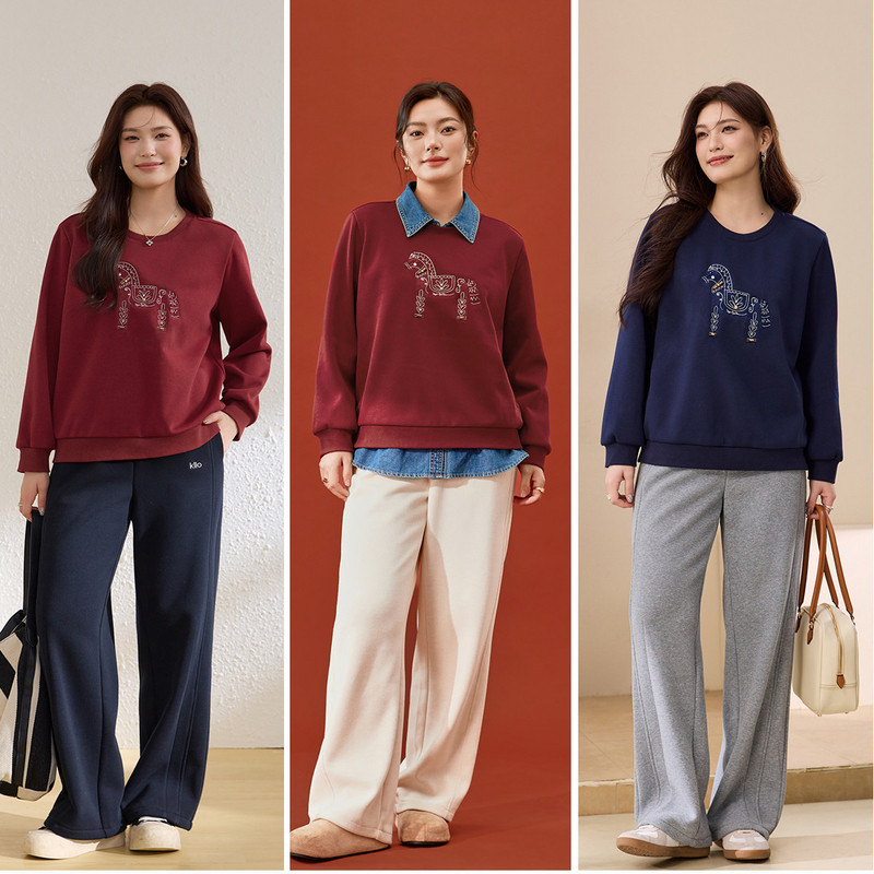 【马上有钱】时髦重工刺绣圆领套头卫衣纤莉秀大码女装胖mm冬新款,淘宝优惠券,粉丝福利购,淘宝优惠卷