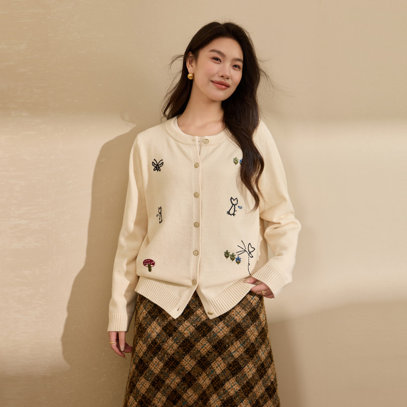 【重工刺绣软糯毛衣开衫】纤莉秀大码女装优雅上衣胖mm2025冬新款,淘宝优惠券,粉丝福利购,淘宝优惠卷