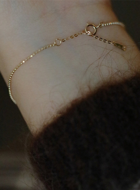 纯银镀14K金转运珠金豆豆手链女