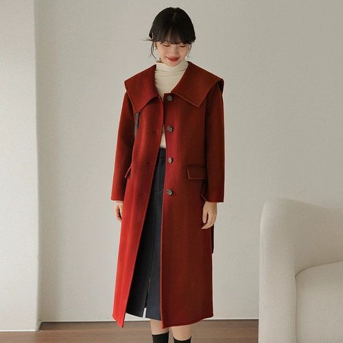 Двусторонное зимнее военно-морское красное шерстяное пальто, 2023