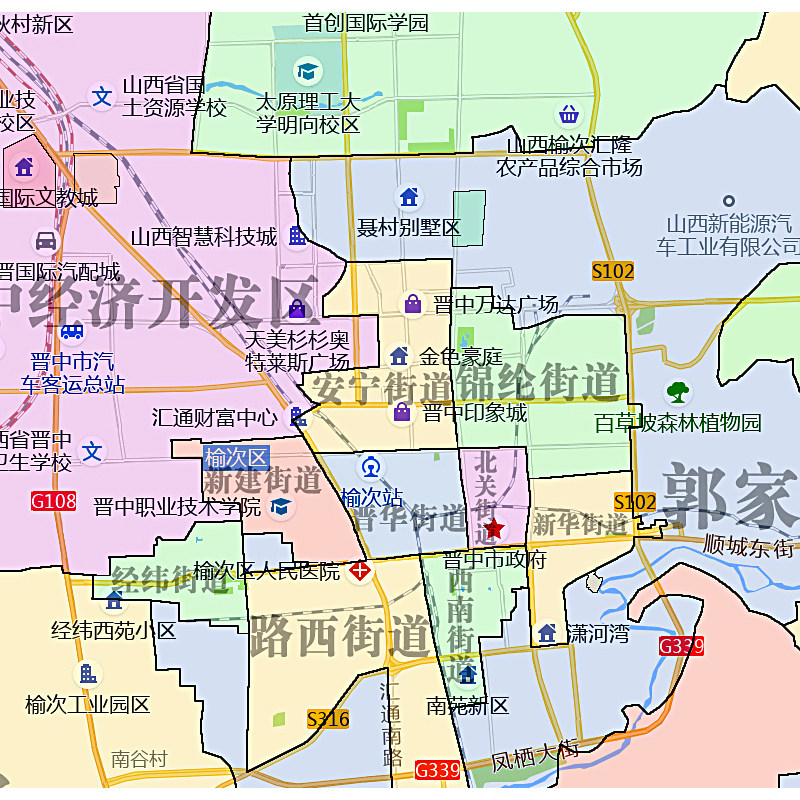 榆次区地图行政区划新街道画山西省区域颜色划分图片素材