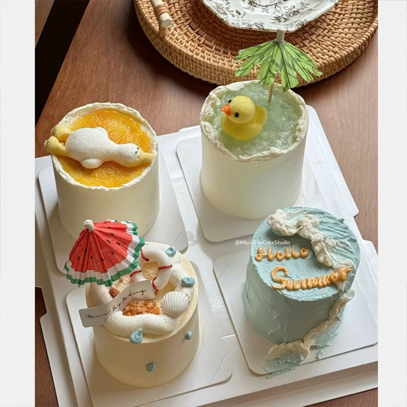 网红61儿童节躺平鸭棉花糖芒果千层切块蛋糕装饰摆件夏威夷伞插件