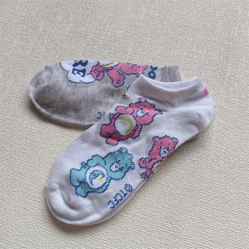 外贸出口 24新款 可爱卡通 彩虹熊 女士成人袜子 2双套装 短袜 - 图1