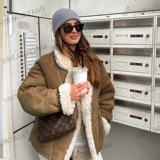 Vintagetang American Retro Brown Lambskin Fur All -in