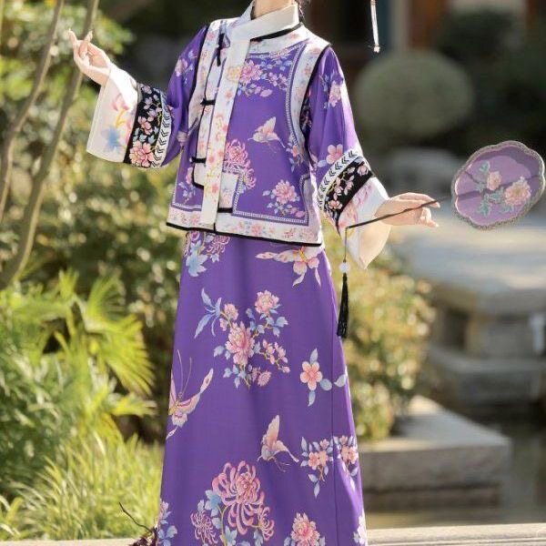 原创汉服女【玉蝶】格格宫廷清朝服饰国风印花中国风古装春秋套装,淘宝优惠券,粉丝福利购,淘宝优惠卷