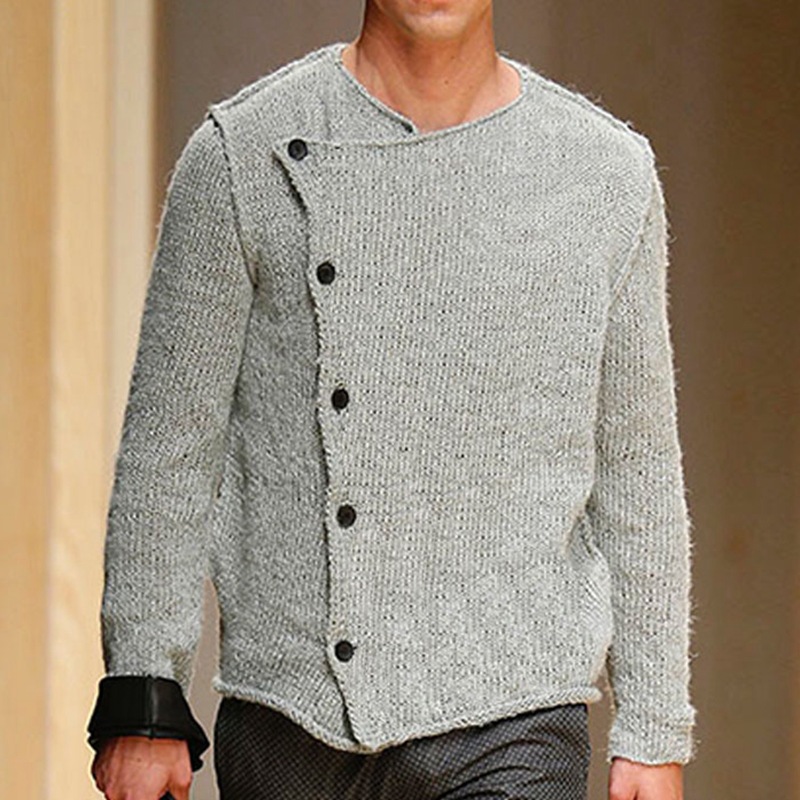 Men Sweater Irregular Buttoned Design Sweater Cardigan 毛衫 - 图0