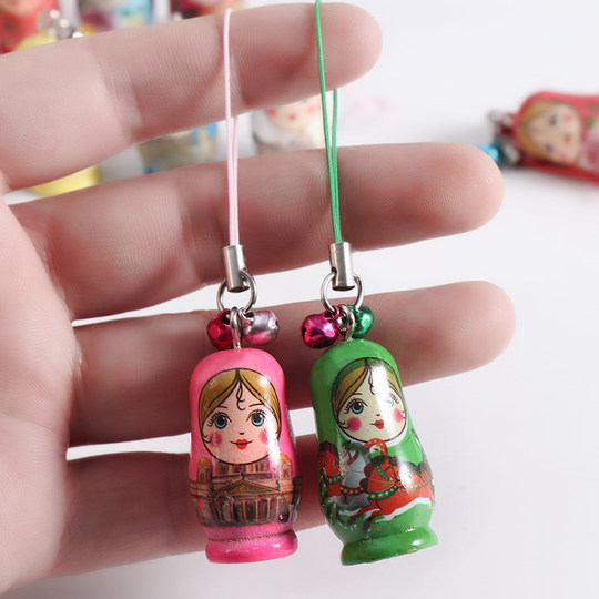 Cartoon wooden matryoshka doll pendant