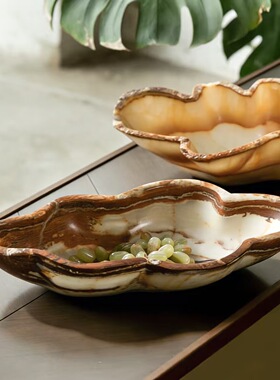 中古风复古风天然玉石异形创意水果盘样板间高端石材果盘装饰品